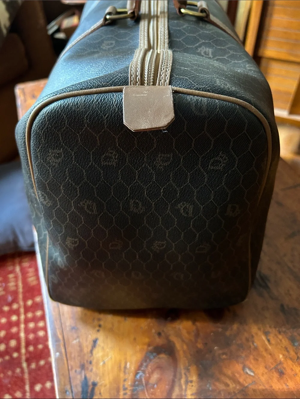 Vintage Christian Dior Black X Brown Monogram Trotter Honeycomb Boston Duffle - Picture 4 of 16